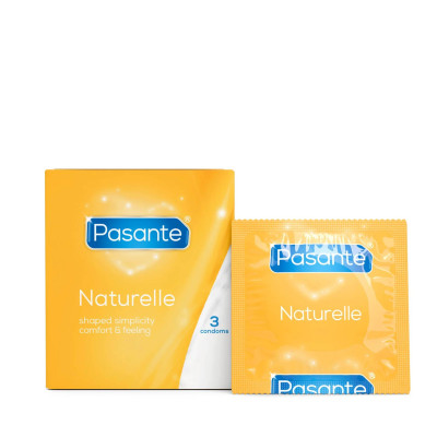 Prezervatyvai Pasante Natural 3 vnt – klasikiniai, 54 mm
