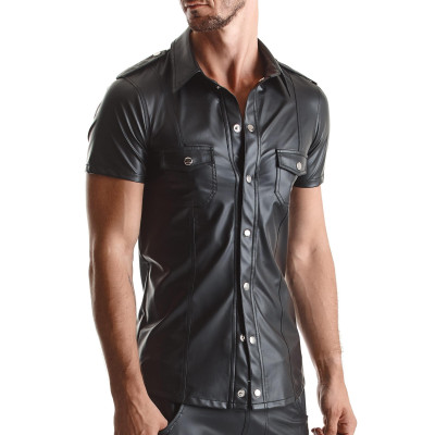 Wetlook slim-fit juodi marškiniai su metalinėmis sagtimis (L)