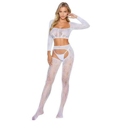 Bodystocking (baltas) atvira priekyje su raišteliais – vienas dydis