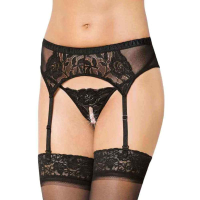 Keliaraištis su stringais SoftLine 3319, juodas S/M — Apatinis Trikotažas