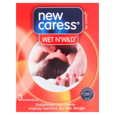 Prezervatyvai New Caress 3 vnt. – papildomai drėkinti, 52 mm