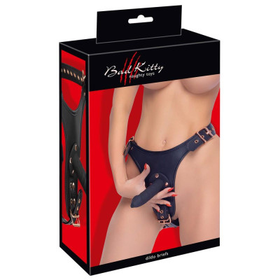 Bad Kitty strap-on diržas su 3 dildo (2XL) – reguliuojamas, odos efektas