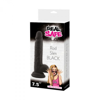 Realistinis silikoninis dildo su siurbtuku – plonas, juodas (Real Safe)