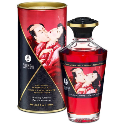 Šildantis masažo aliejus „Liepsnojanti vyšnia“ (100 ml)