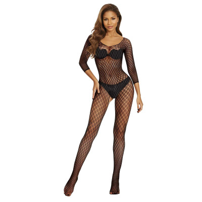 Erotinis juodas bodystocking tinklelis su rombais — Vienas dydis