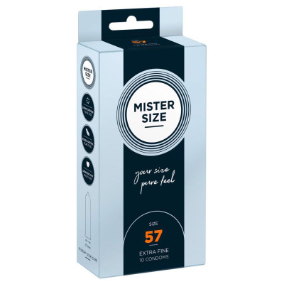 Prezervatyvai Mister Size 57 mm — 10 vnt, itin ploni, veganiški