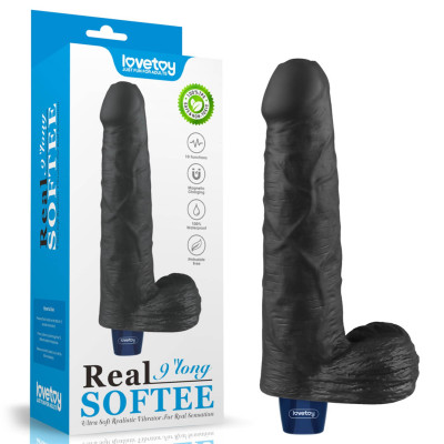 Realistiniai dildo 23 cm – Real Softee įkraunamas TPE vibratorius (juodas)