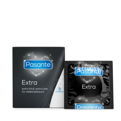 Prezervatyvai Pasante Papildomai Stori, 3 vnt – storesni, lubrikuoti