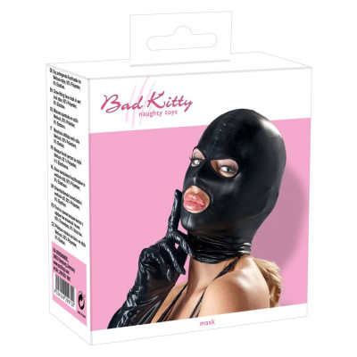 Kaukė iš blizgaus „wet look“ audinio – atviros akys ir burna, juoda