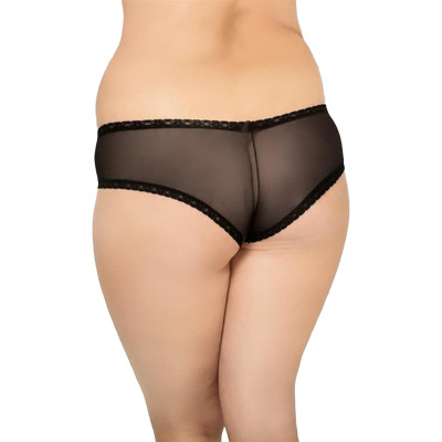 Stringai (plius dydis) 3XL – juodi nėriniuoti tinklelio detalės