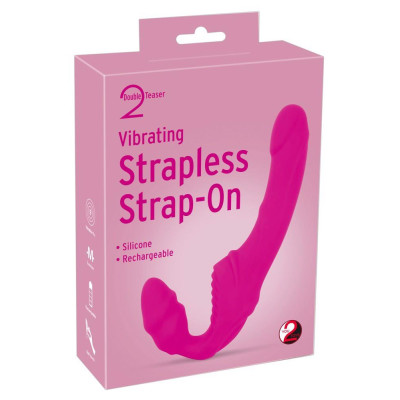 Vibruojantis be diržų dvipusis strap-on USB, atsparus vandeniui
