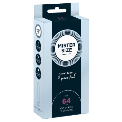 Prezervatyvai Mister Size 64 mm – 10 vnt, ploni lubrikuoti, veganiški