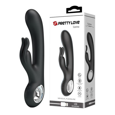 Vibratorius kiškučiu Pretty Love Carina USB, 7 funkcijos – juodas