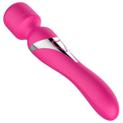 Silikoninis dvigubas masažuoklis–pulsatorius USB, 7+7 režimai (rožinis)