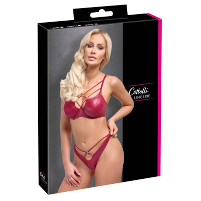 Push-up liemenėlė ir stringai, raudonas wet look komplektas 80B/M
