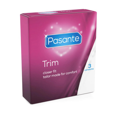 Prezervatyvai Pasante Trim 3 vnt — siauresni 49 mm, natūralus lateksas