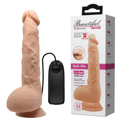 Realistinis dildo su vibracija ir siurbtuku, 24,9 cm (TPR)