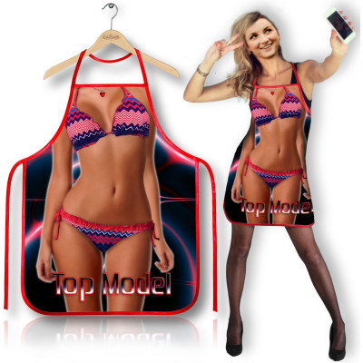 Prijuostė "Top Model" – erotinė paplūdimio stiliaus prijuostė su neoniniu fonu
