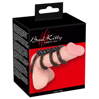 Penio žiedų rinkinys Bad Kitty – 4 žiedai su stimuliuojančiu strypu