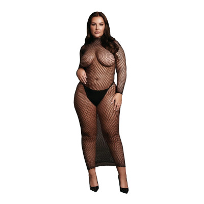 Ilga suknelė su tinklinio raštu ir aukštu kaklu (XL–4XL)