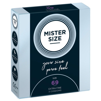 Mister Size 69 mm prezervatyvai, 3 vnt. – veganiški, itin ploni