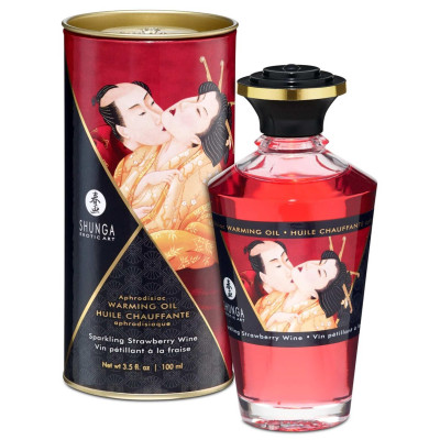 Masažo aliejus „Šildantis – Braškių vynas“ (100 ml) · Shunga