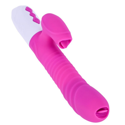 Vibratorius kiškučiui su liežuvėliu, silikoninis, USB, 7 rež.