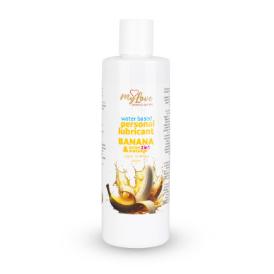 Vandens pagrindo lubrikantas ir masažo aliejus 2in1 — Bananų (300 ml)